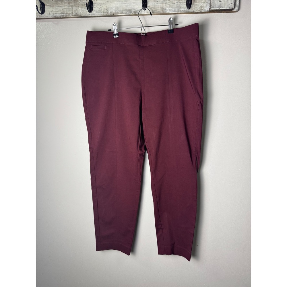 Croft & Barrow Ankle Pants Womens 18 Maroon Solid Stretch Pull On Mid Rise